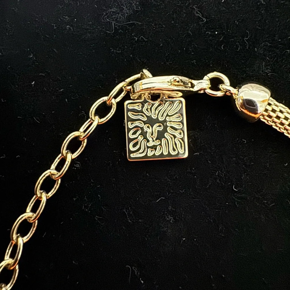 Retro Signed Ann Klein Gold Tone Necklace With Clear Crystals On Sliding Charms - Picture 2 of 4